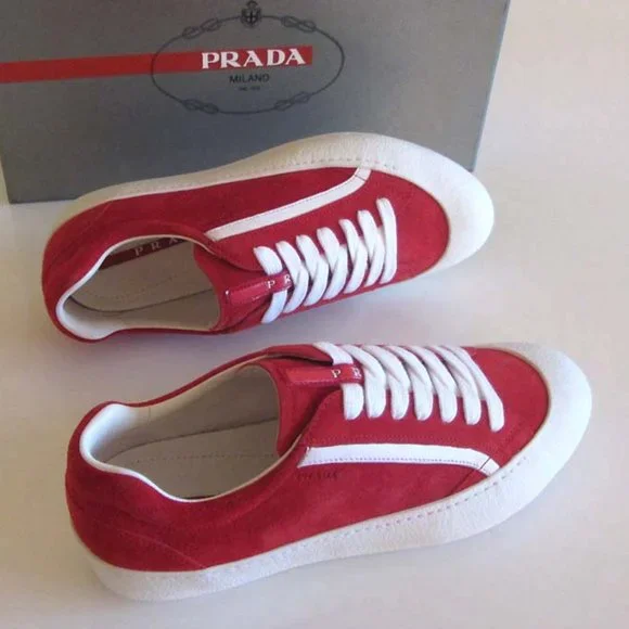 new PRADA red suede logo low-top sneakers 6.5/7.5 US